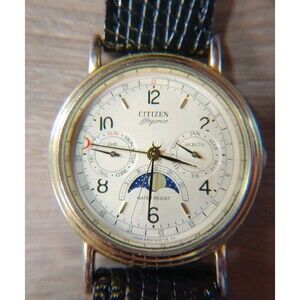 Citizen Elegance Triple Calendar Moonphase Watch Men 35mm Cream Dial Gold Tone